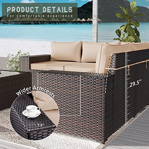 Rtdtd Outdoor Patio Furniture Set With Propane Fire Pit Table, 13 Pieces Outdoor Furniture Patio Sectional Sofa Conversation Sets W/Etl Approved 43" Gas Outdoor Fire Table & Coffee Table (Brown) #TOP2