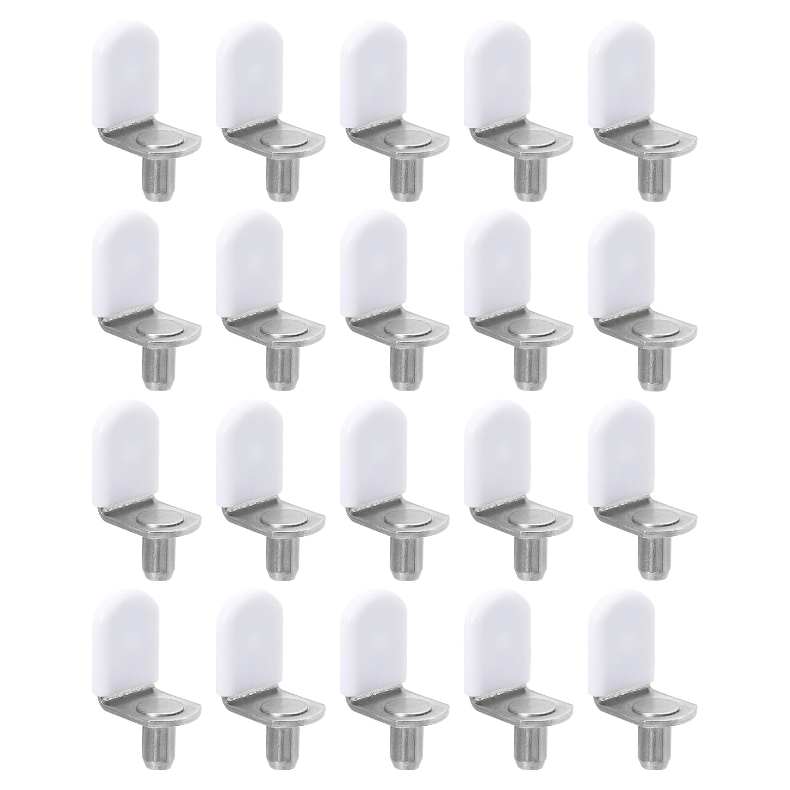 Unifizz 20 Pcs 6mm Shelf Pegs Pins,Silver Cabinet Furniture L-Shape Nickel Plated Support Pegs with White Rubber Sleeves for Shelves