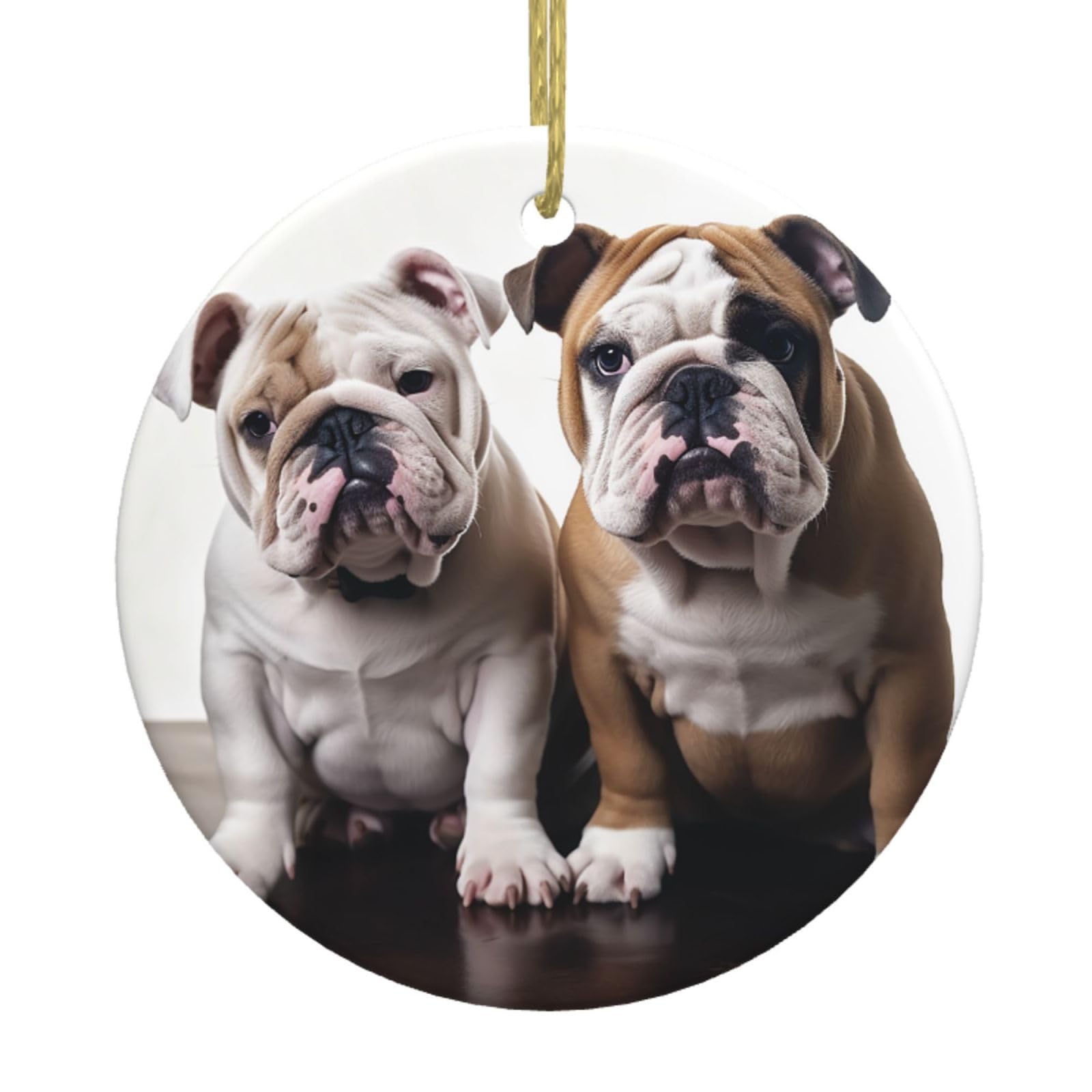 Fodpand Women's White Two Cute Bulldog Dogs Christmas Ornaments 2025, Gift Exchange For Men, Collectible Ceramic Ornament Round Hanging Ornaments For Christmas Tree Decoration