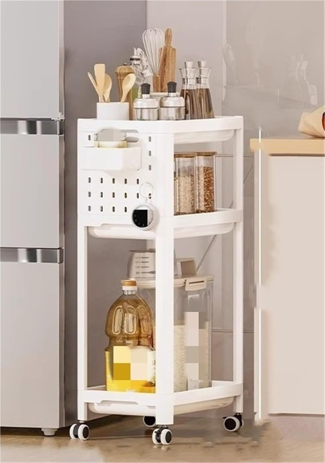 Mobile Utility Cart Kitchen Cart with Caster Wheels 4 Tier Rolling Cart with Handle Small Multi-Functional Storage Trolley for Living Room Kitchen Bathroom,Freestanding