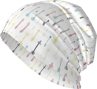 Colorido dibujo a mano con diseño de flechas de estilo bohemio, gorro de punto, gorro de calavera, gorro holgado y cálido para correr, ciclismo, adultos, mujeres y hombres, Negro -, talla única