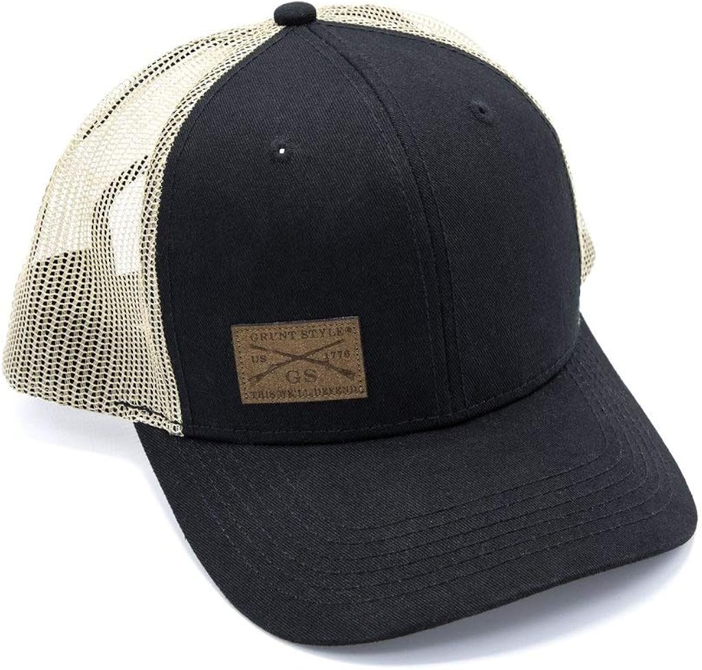 Grunt Style Hat - GS Logo Leather Patch Mesh Back Cap (Black, One Size)