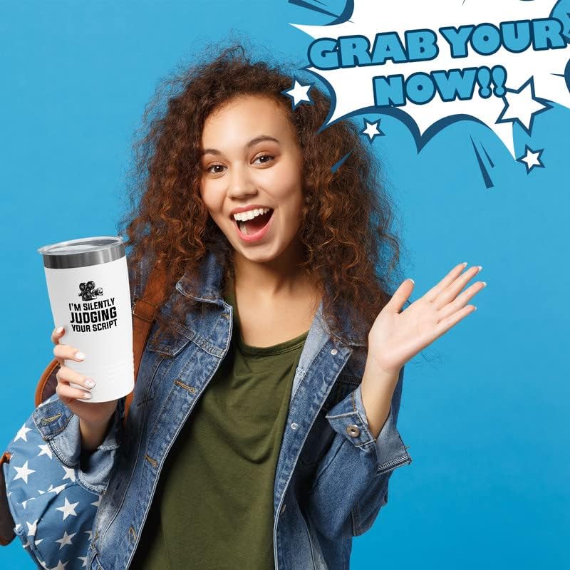 Filmmaker White Tumbler 20oz - I'm silently judging your script - Classic Movie Gifts Film Director Equipment Movie Set Clapper Film Writers Gifts