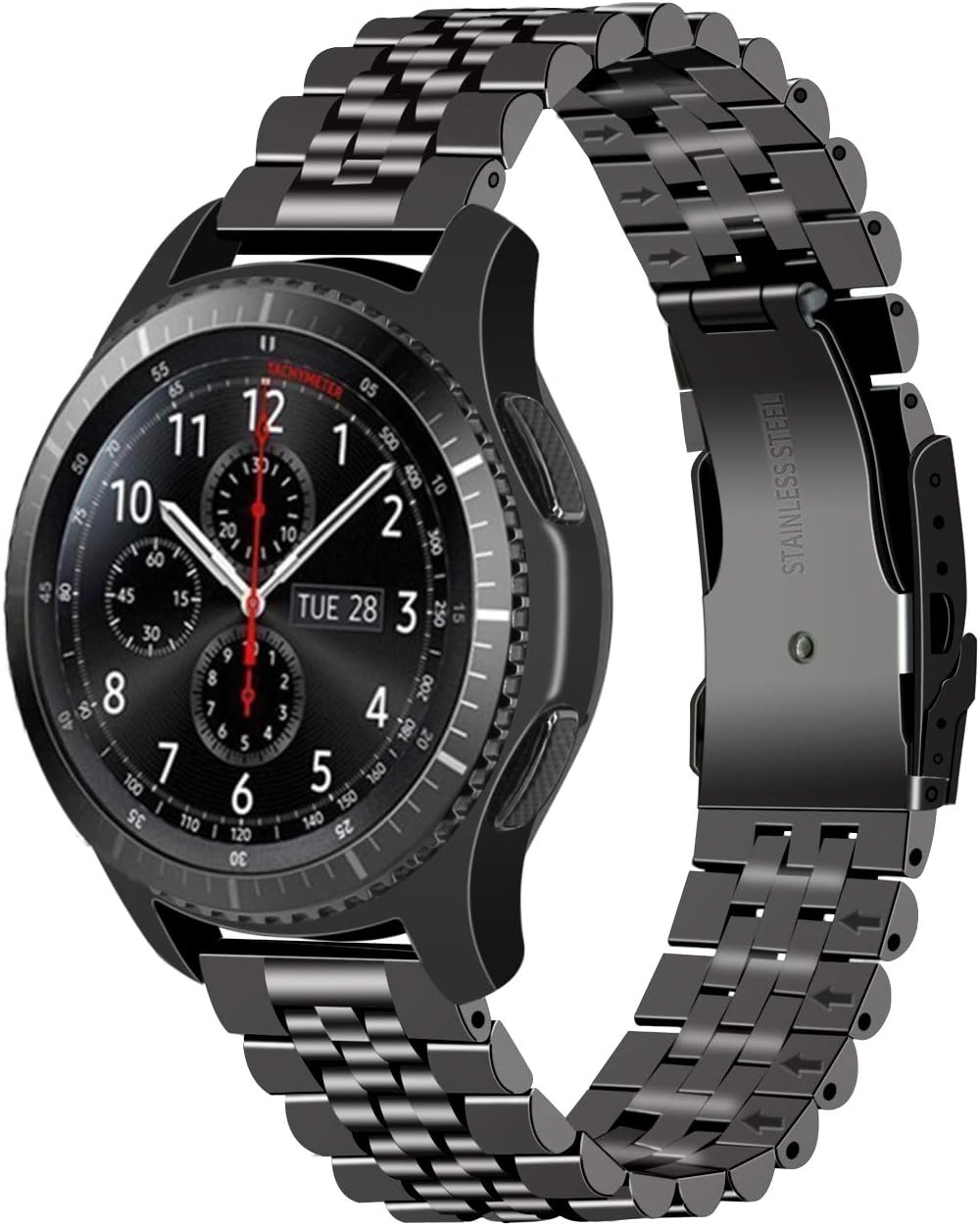 Juntan Watch Band 22mm Compatible for Samsung Galaxy Watch 3 45mm Gear S3 Frontier, Classic Galaxy Watch 46mm Bracelet 3D Stainless Steel Watch Strap for Men Women Black Silver