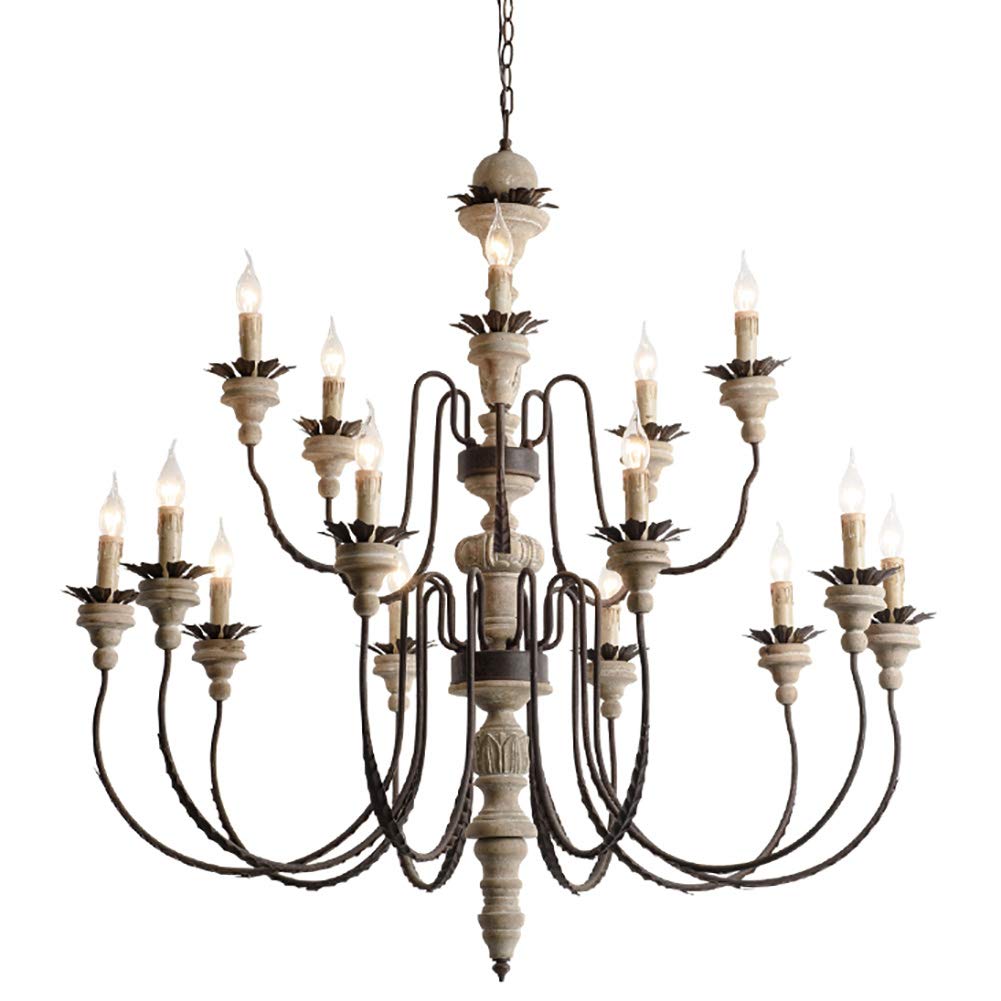Wohnzimmer Villa Hotel Arbeitszimmer Schlafzimmer Esszimmer-lampen,E14 Amerikaner Land Retro Kronleuchter Beleuchtung,Hängendes Licht,Kerze Massivholz Alt Während Lighting- 15 kopf