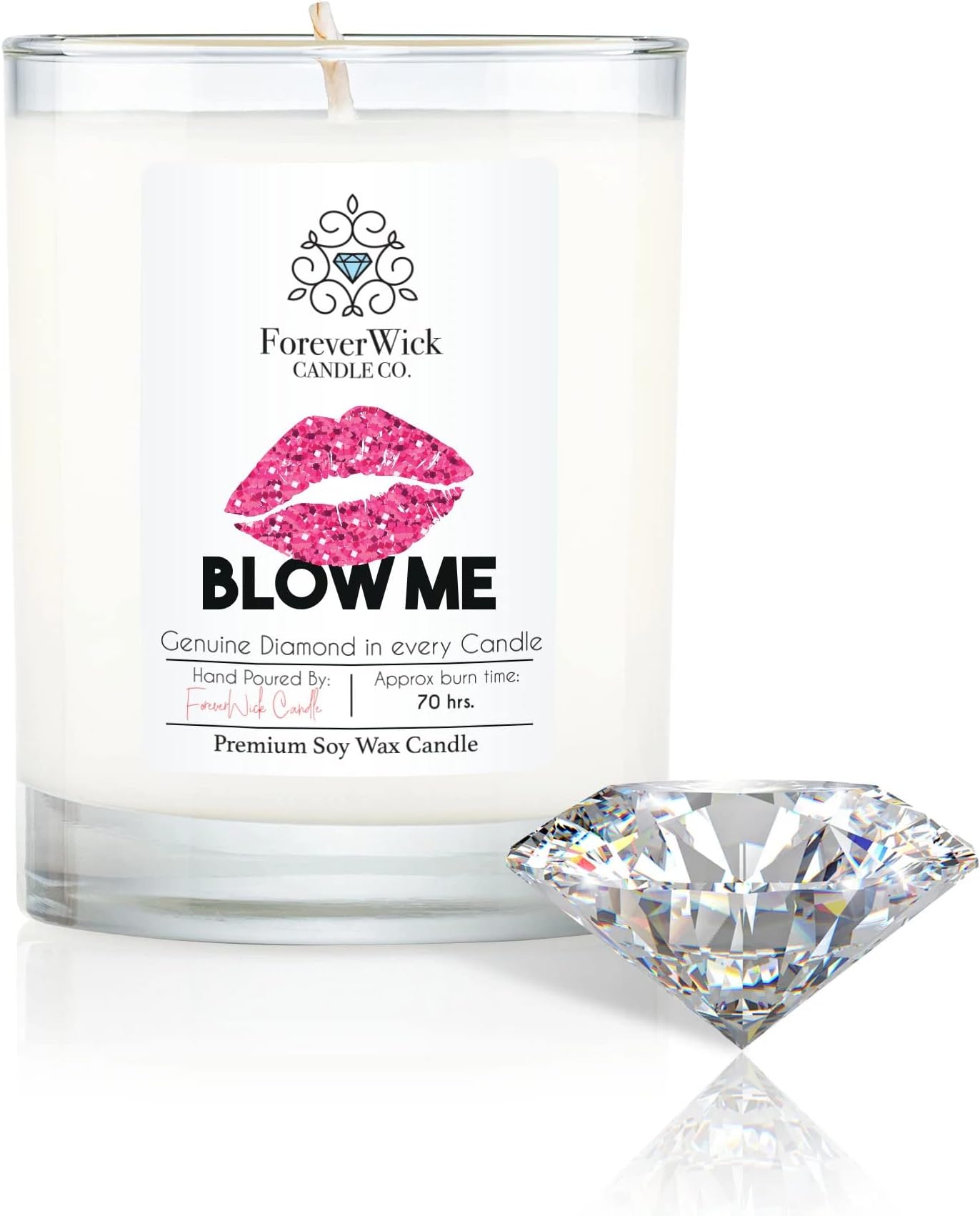 Blow Me Surprise Candle with Diamond Inside | Foreverwick Candles | Scented Soy Candles Gifts for Women Anniversary Candle Wax | Romance Candles All-Natural Organic Soy Candle 14oz | 70h