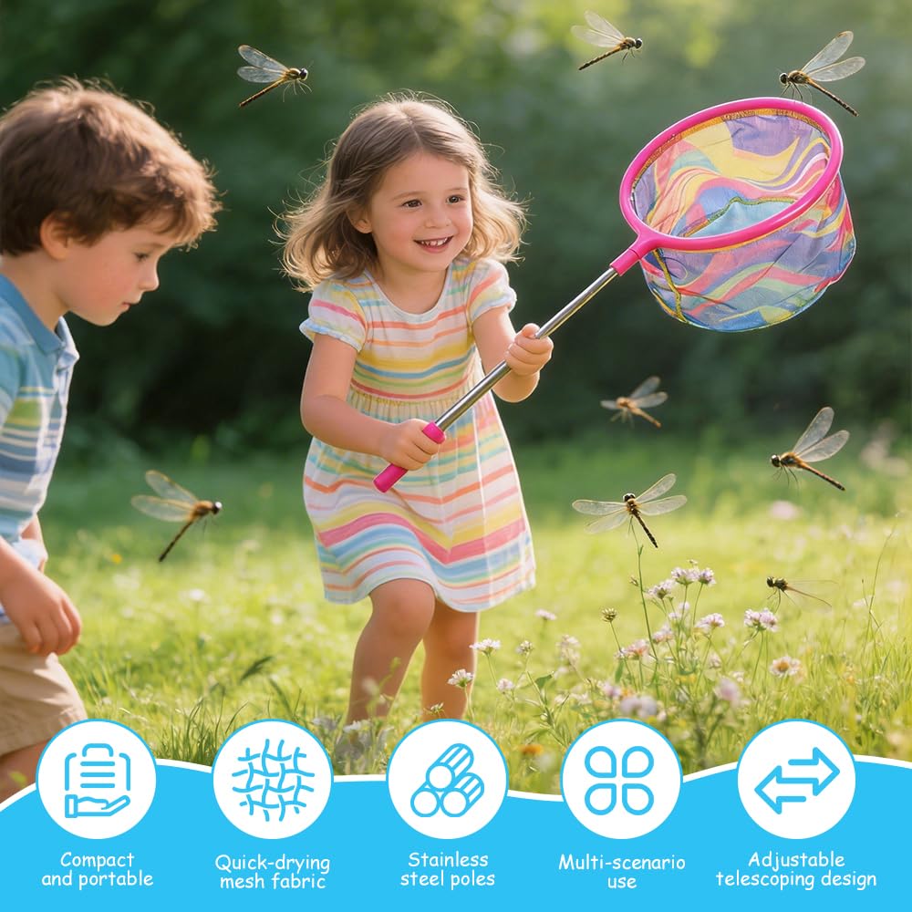 4 Stück Kescher Kinder, Teleskop Fischernetz Kinder, 31-99cm Ausziehbar Schmetterlingsnetz, Kinder Kescher für Fangen von Insekten, Schmetterlingen, Fischen, Strand, Teich, Garten, Outdoor