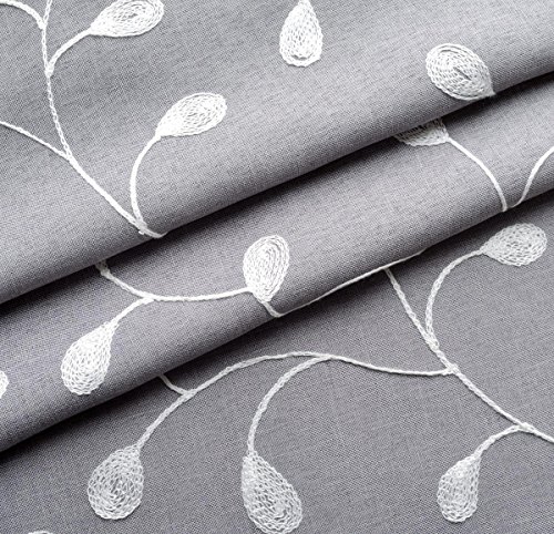 Miuco Floral Embroidery Semi Sheer Curtains Faux Linen Grommet Curtains For Bedroom 52 X 63 Inch 2 Panels, Grey #TOP5