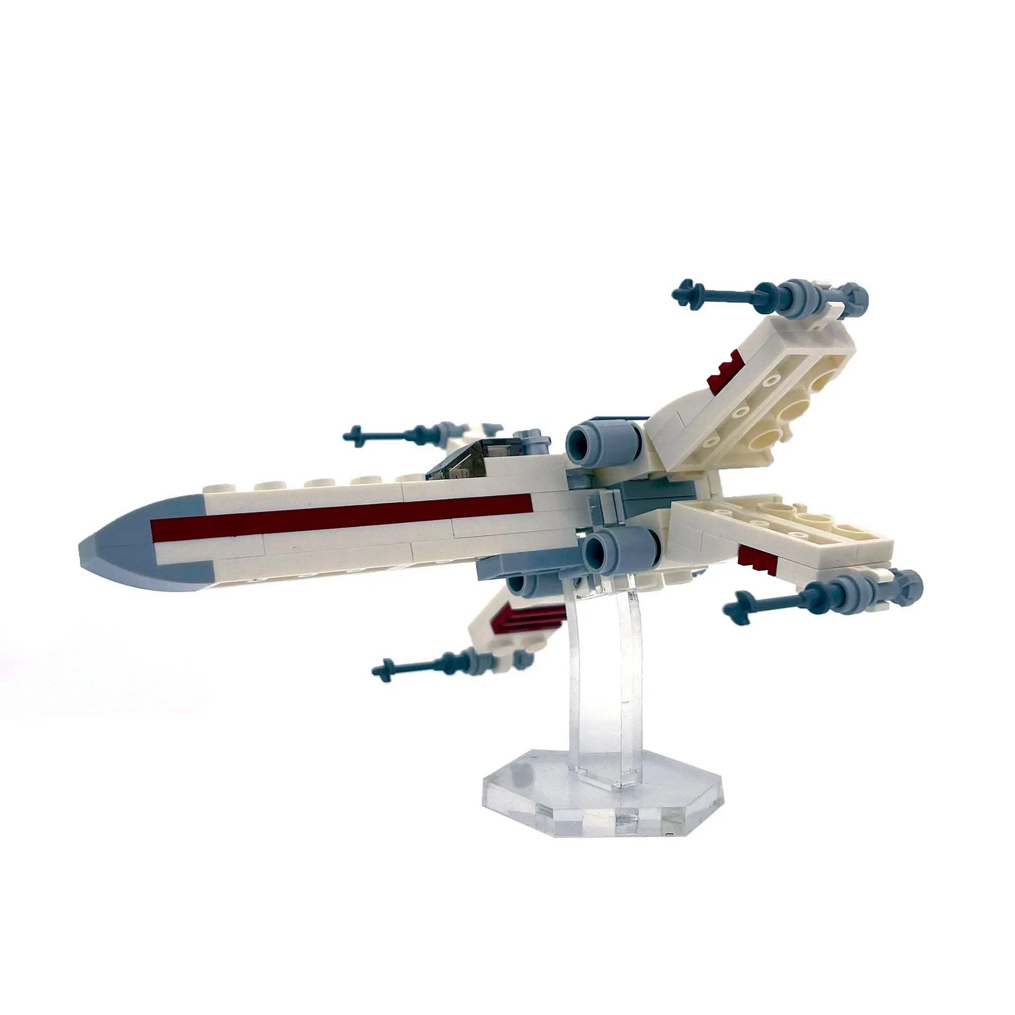 Brickcessories - Clear Angled Display Stand Compatible with Lego Sets Poe's X-Wing and X-Wing Starfighter Polybag Versions – Floating Tilted Acrylic