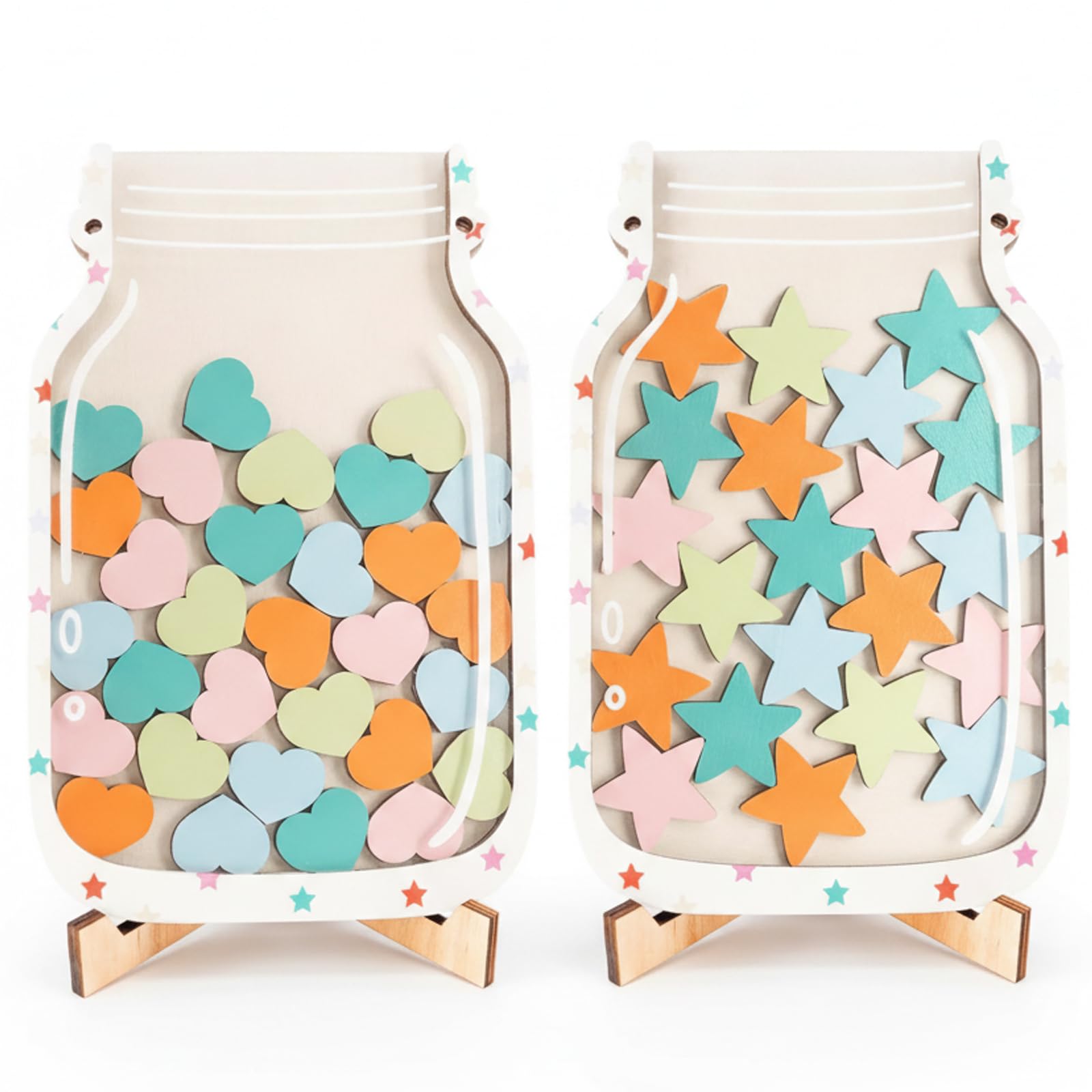 2-Piece Reward Jars for Children, Star and Heart Shaped Kids Reward Jar Set, Behaviour Chart for Kids Good Behavior Management, Classroom Reward System and Chore Chart