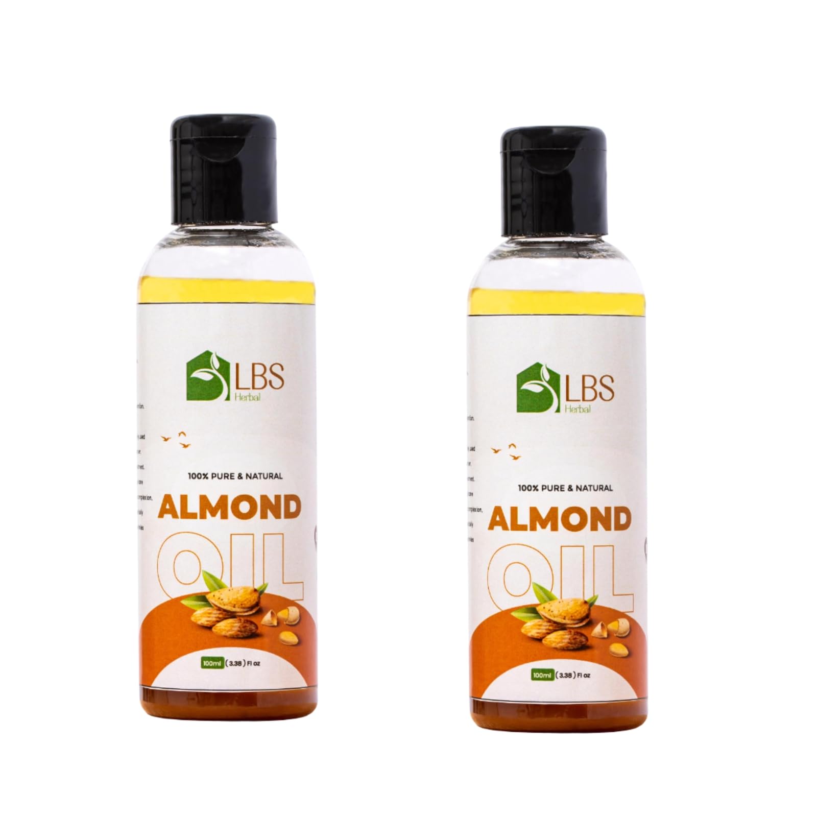 LBS Pure Sweet Almond Oil 100% Extra Virgin Cold-Pressed Natural Oil For Skin, Hair, & Nails Enriched With Vitamin E & A Deep Moisturization For Healthy Skin & Hair 100Ml (Pack_2)
