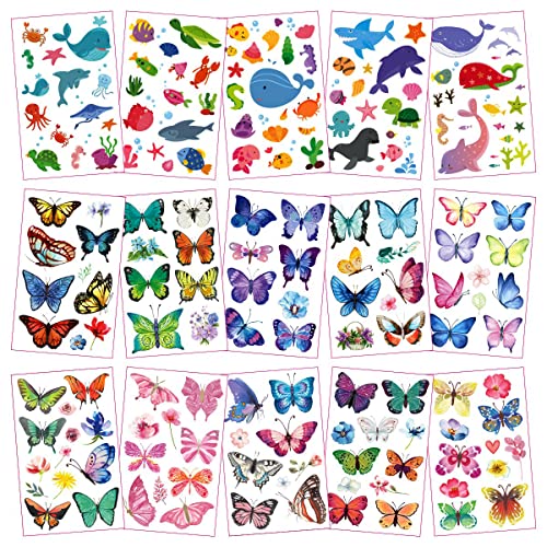 30 Sheets(360pcs) Butterflies、Mermaid、Sea Animals waterproof Temporary Tattoos For Kids,Mixed Styles Cartoon Tattoos,children's face tattoo Stickers - Image 4