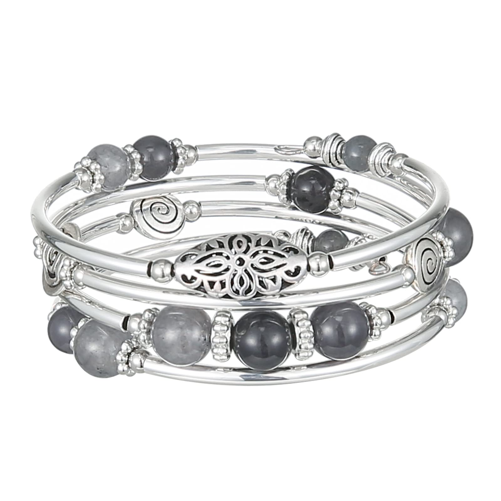 FULU AUTUMN Stackable Beaded Bracelets for Women Boho Wrap Silver Bracelet Layered Fashion Jewelry Gifts for Her