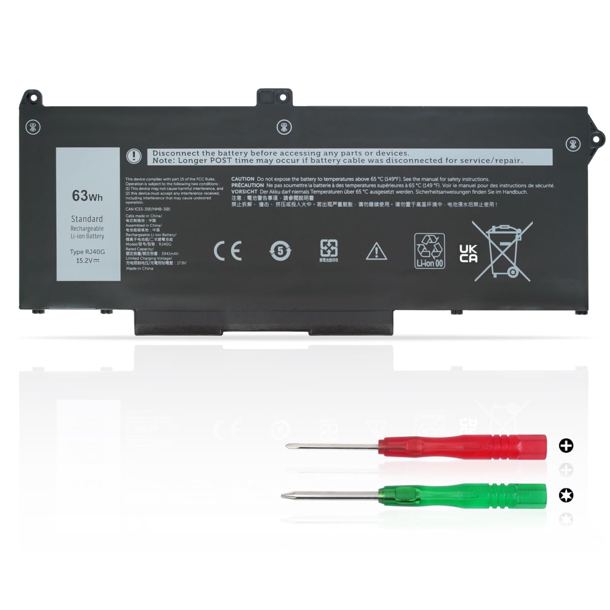 RJ40G Batteria per Dell Latitude 15 5520 Latitude 14 5420 Precision 15 3560 Series M033W 01K2CF 075X16 WY9DX P137G P137G001 P104F P104F001 0WK3F1 0M3KCN 4 Celle 15.2V 63Wh 3941mAh