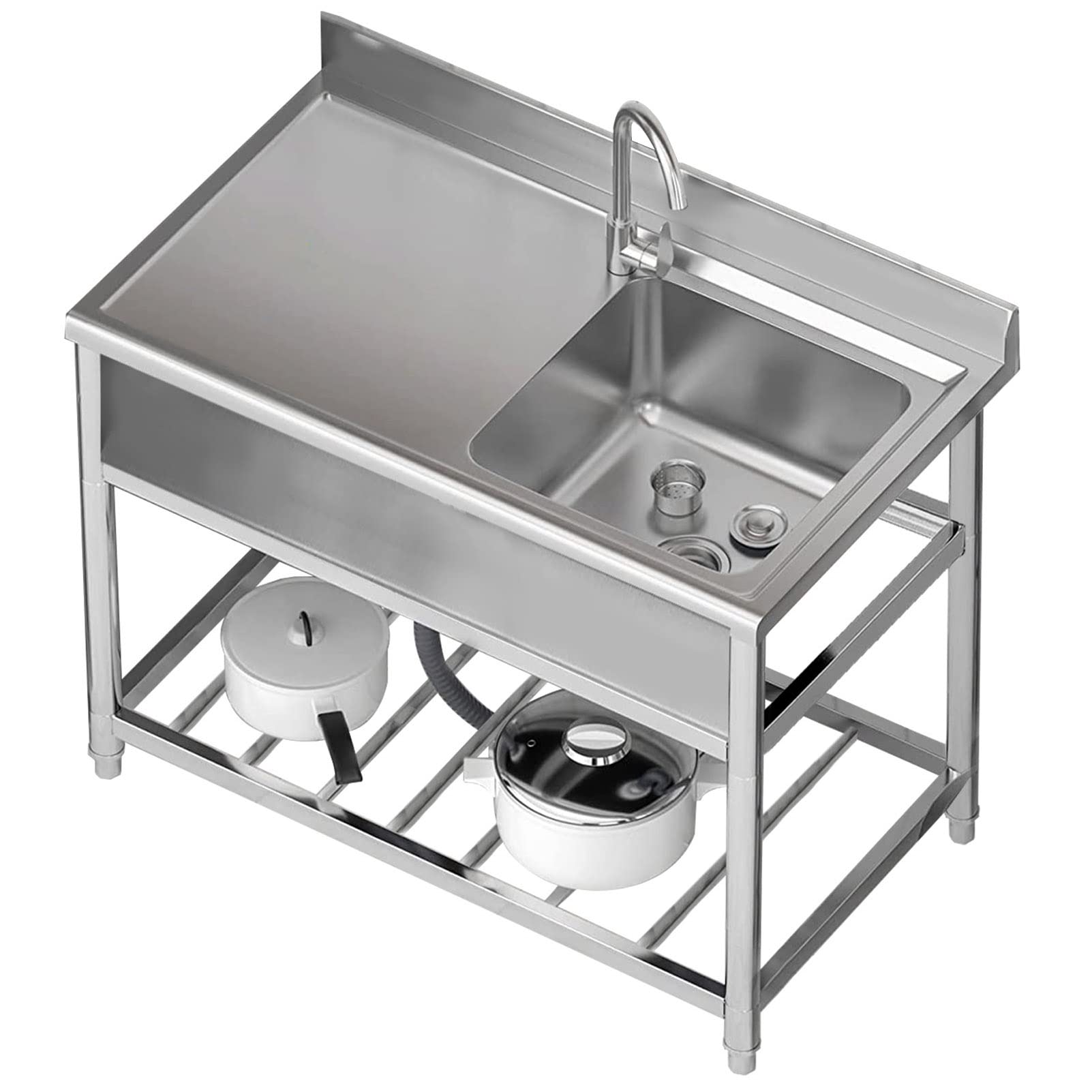 YADZISW Outdoor Utility Sinks for Kitchen Bathroom Restaurant Farmhouse Laundry Free Standing Catering Commercial Sink 304 Stainless Steel Single Bowl Basin Prep Workstation with Tap
