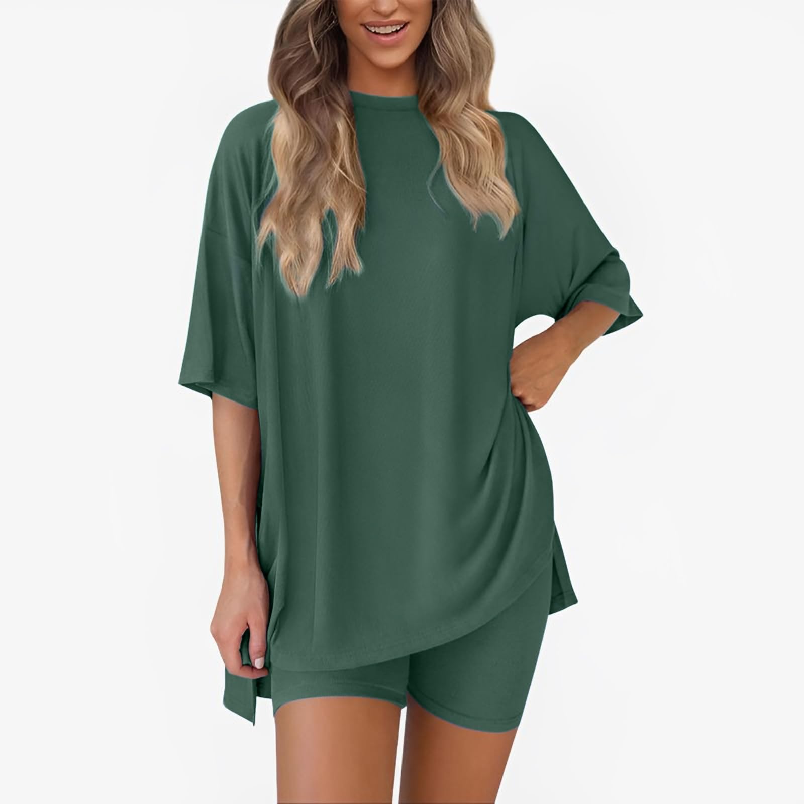 Conjunto de descanso de dos piezas para mujer, camisas casuales de verano de gran tamaño, traje de viaje — view 14