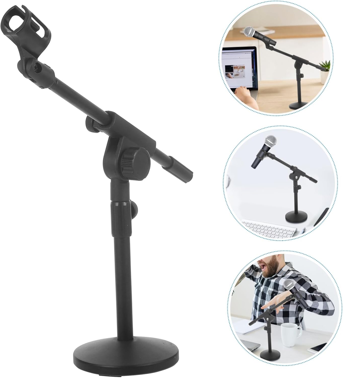 Hemoton Adjustable Desktop Mic Stand Weighted Base Compact Boom Mic Holder for Desk Height Adjustable Microphone Stand for Streaming and Recording