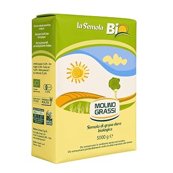 Molino Grassi Organic Durum Wheat Semolina Italian Semolina for Pasta, Bread & Pizza 11lbs/5kg