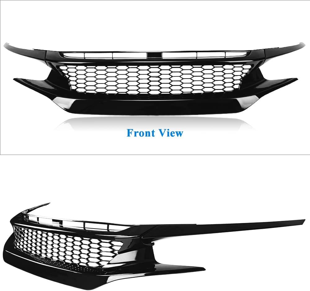 Front Bumper Hood Grille Compatible with 2019-2021 Honda Civic (10.5th) Sedan and Coupe Grille (Honeycomb Type)