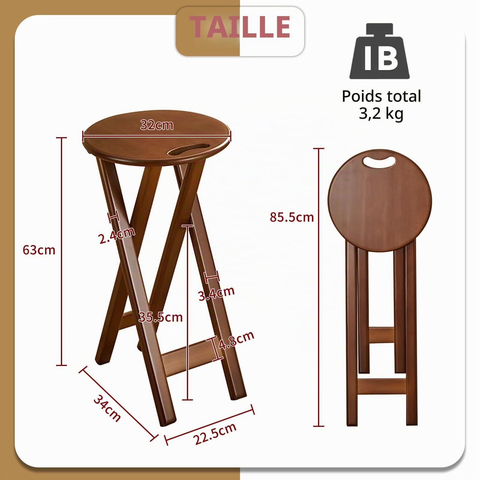 Tabouret De Bar Pliable Lot De 1/2/3/4 Chaise De Bar Pliante Haute Bambou Tabouret Haut Pliant Avec Siège De 32cm Tabouret De Cuisine Hauteur D'assise 60cm Pas D'installation Nécessaire Pour Comptoir(