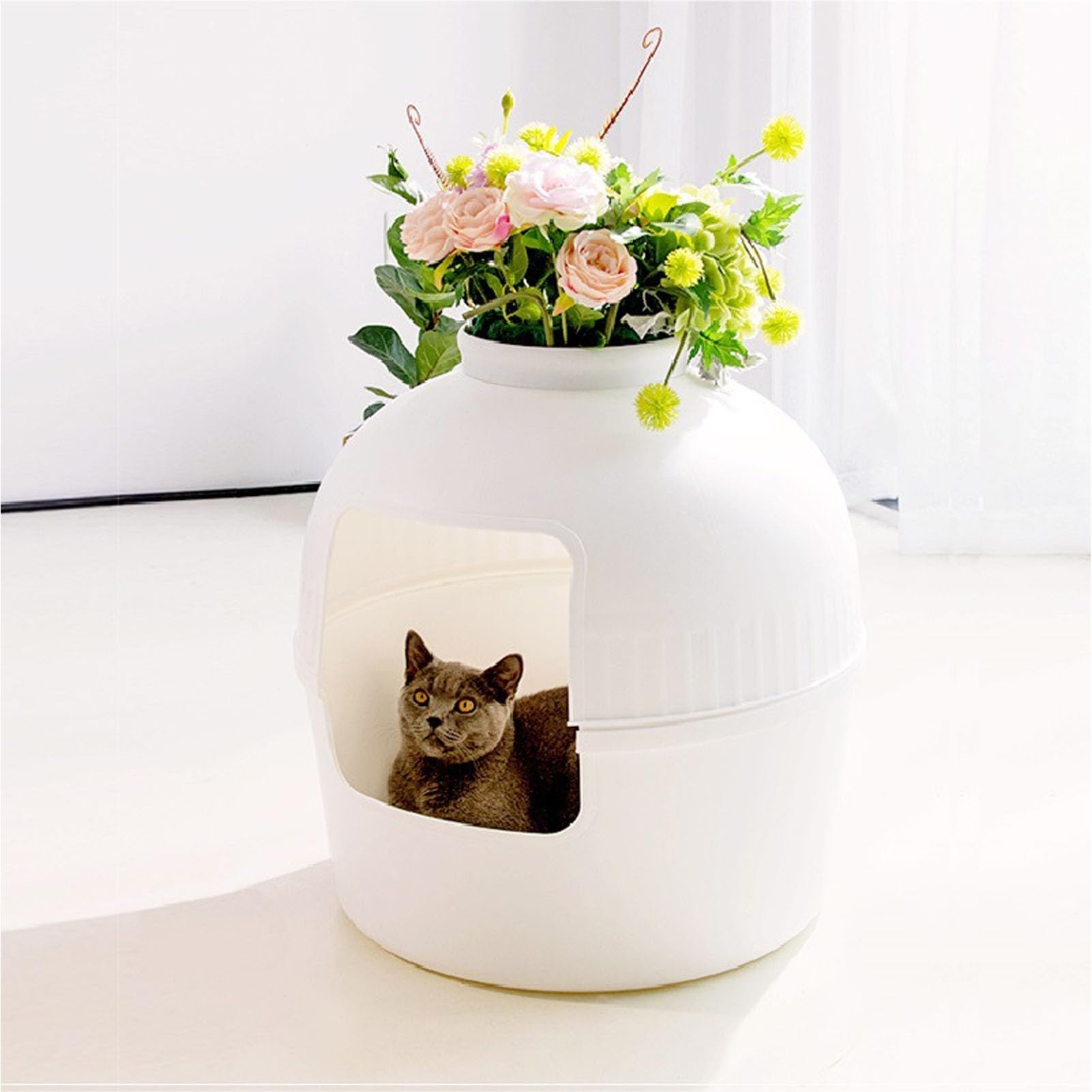 Bac à Litière pour Plantes, Toutes Saisons, Confort caché, Bac à Litière pour Chat, Meubles Faciles à Assembler, Rond en Plastique fermé, Bac à Litière pour Chats, Décoration
