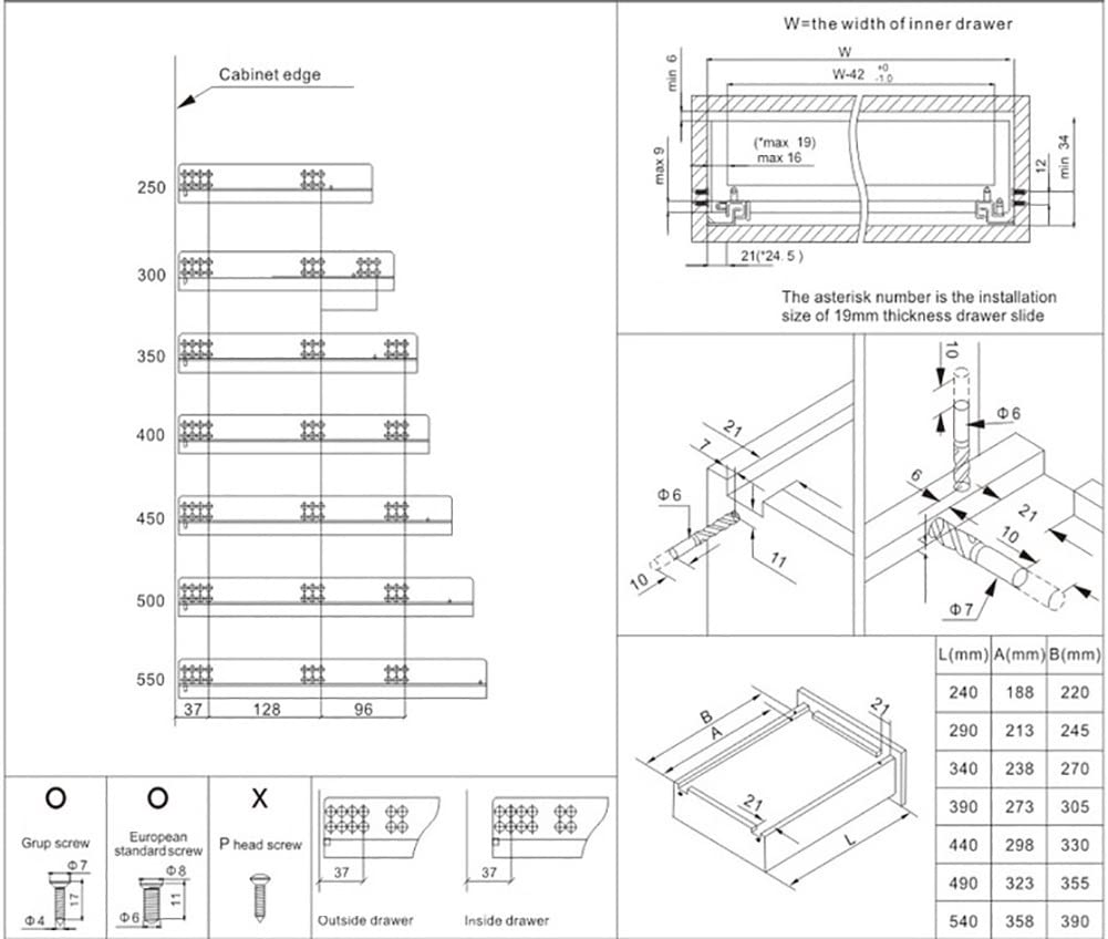 Guide scorrevoli per cassetti con chiusura ammortizzata, 350 mm, estensione completa, invisibile, ripiano nascosto, portata 40 kg