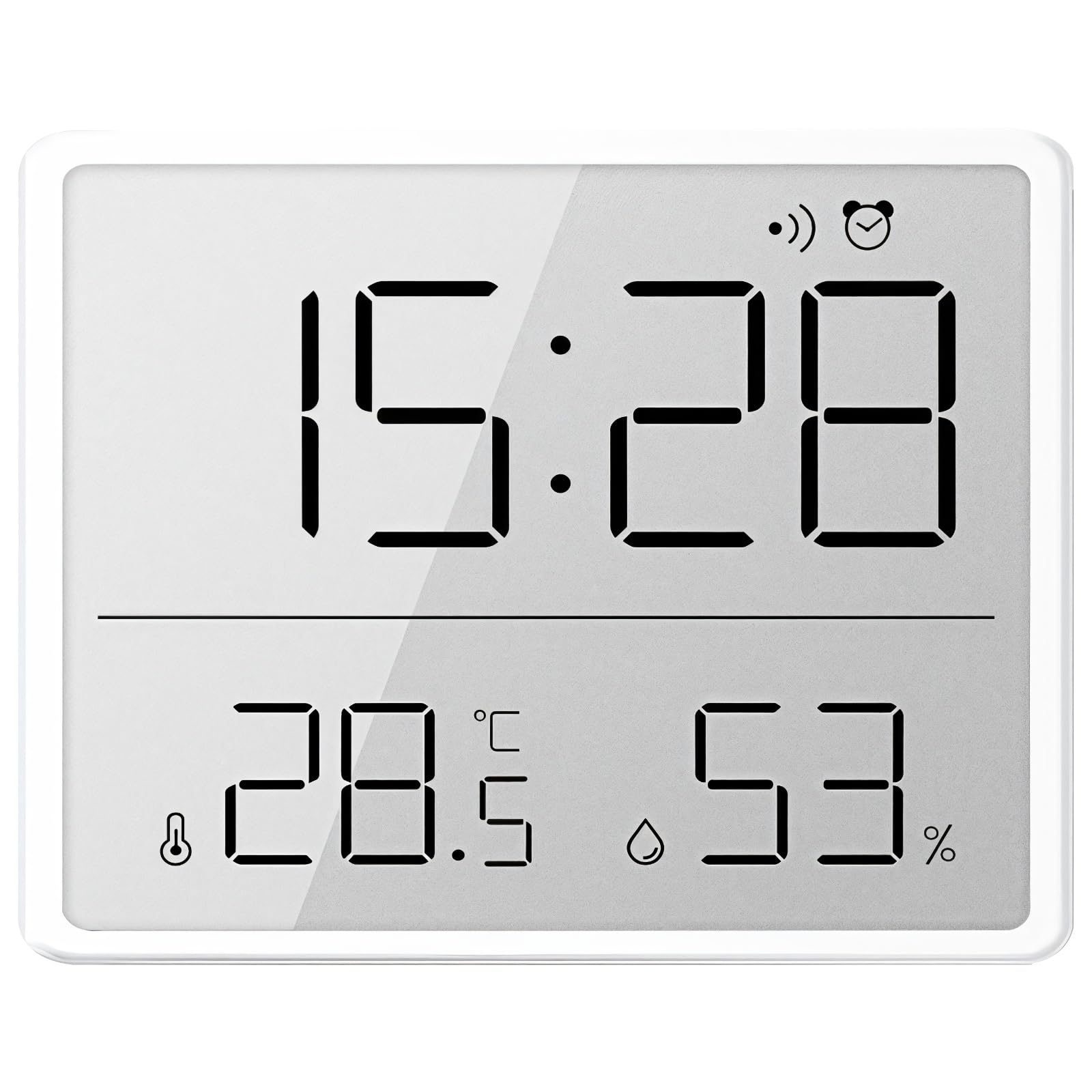 Bosreroy Ultra Thin Digital Wall Clock, LCD Display with Temperature and Humidity Monitoring, Multi-Functional Alarm, Portable Battery Operated