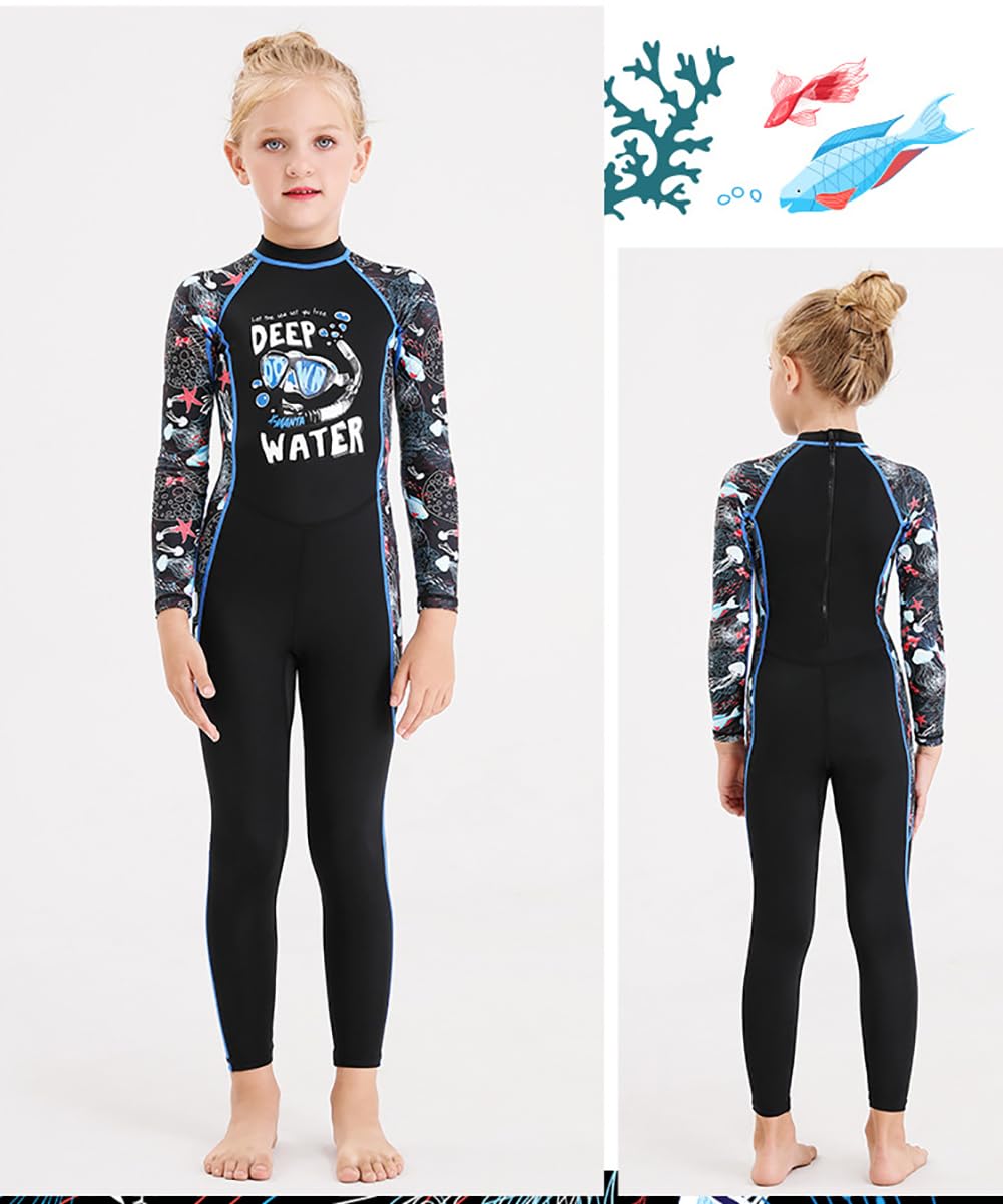Traje de Neopreno para Niños y Niñas, Trajes de Neopreno de 2.5mm de Cuerpo Entero con Cremallera en la Espalda, UPF 50+ para Buceo, Surf y Clases de Natación,Black Girl,S