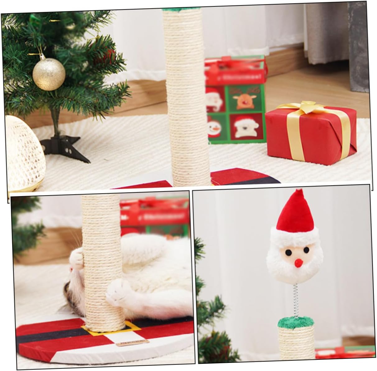SUPVOX Christmas Santa Cat Scratching Post Sisal Claw Scratcher Pole Indoor Kitten Climber Cat