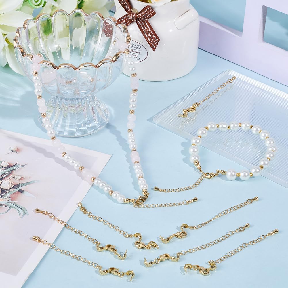 Beebeecraft 1 Box 14Pcs 18K Gold Plated Extender Chain with Lobster Claw Clasps Bead Tips Necklace Extension Chain for Bracelets Jewelry Making DIY Crafts