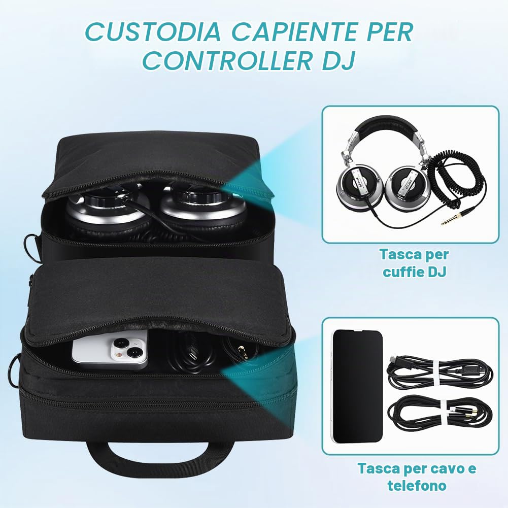Custodia per Controller DJ per Pioneer DDJ-200/DDJ-WeGO4, per AlphaTheta DDJ-FLX 2, per Controller DJ Hercules Inpulse 200/200 MK2 Copertura da Viaggio Portatile con Tracolla