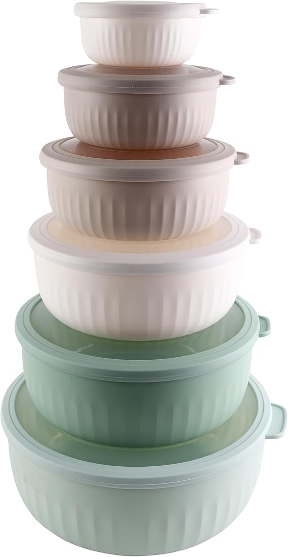 COOK WITH COLOR Prep Bowls with Lids- Wide and Deep Nesting Plastic Small Mixing Bowl Set with Lids, 12 Piece Set - Deep Bowls, Pink