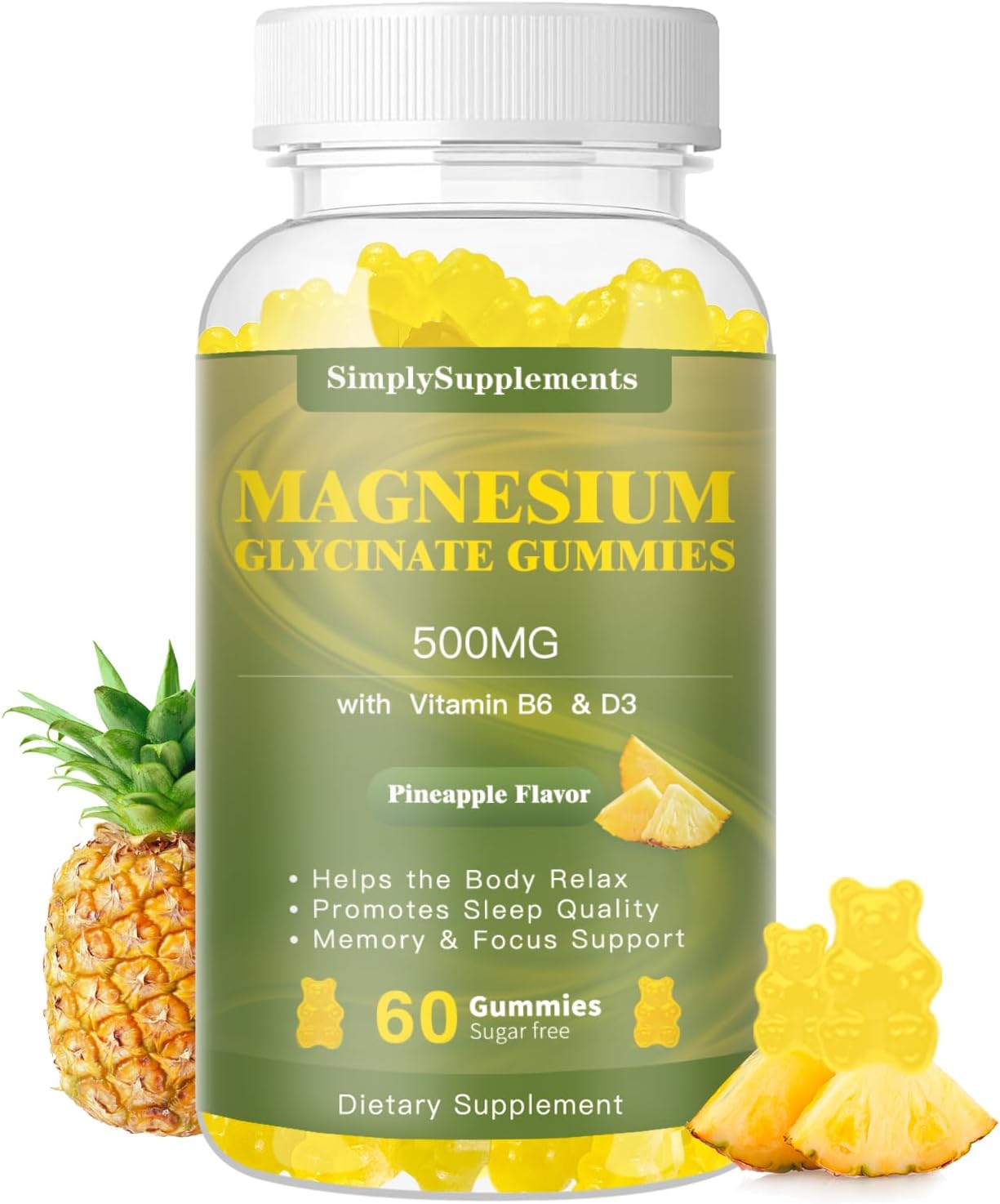 Magnesium Glycinate Gummies 500mg with Vitamin D, B6, CoQ10