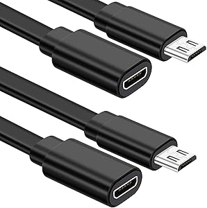 Sumind 2 Pack Micro USB Extension Cable 10ft/ 3m Male to Female Extender Cord for Zmodo Wireless Security Camera Flat Power Cable, Cable Clips Included (Black)