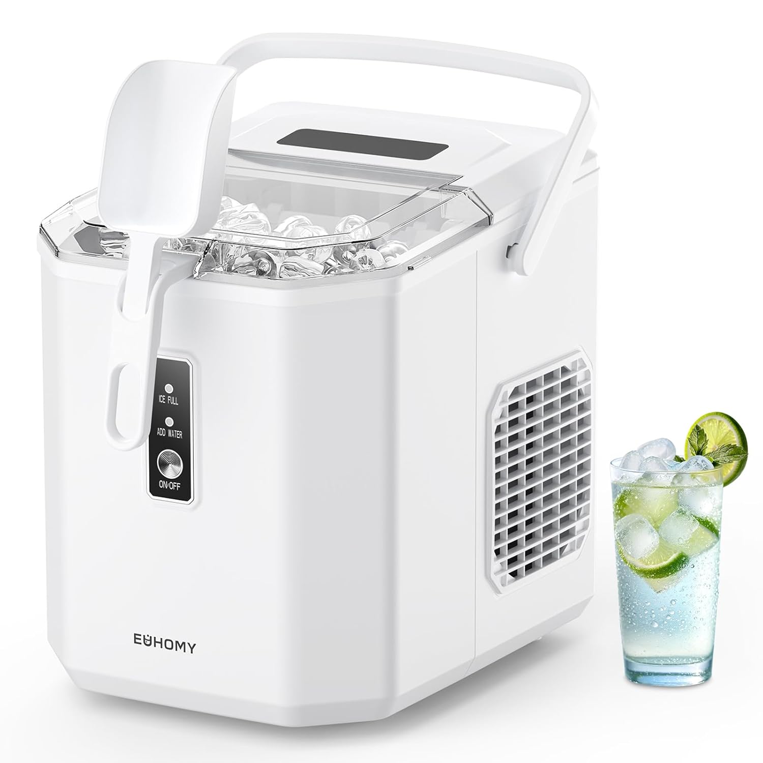 EUHOMY Ice Maker, for Home Use, Portable Ice Basket with Handle, 12.4 lbs (5.66 kg), Shortest 6 Minutes, Fast Ice Maker, Automatic Cleaning Function, Compact, Tabletop Ice Maker, Large Capacity Water