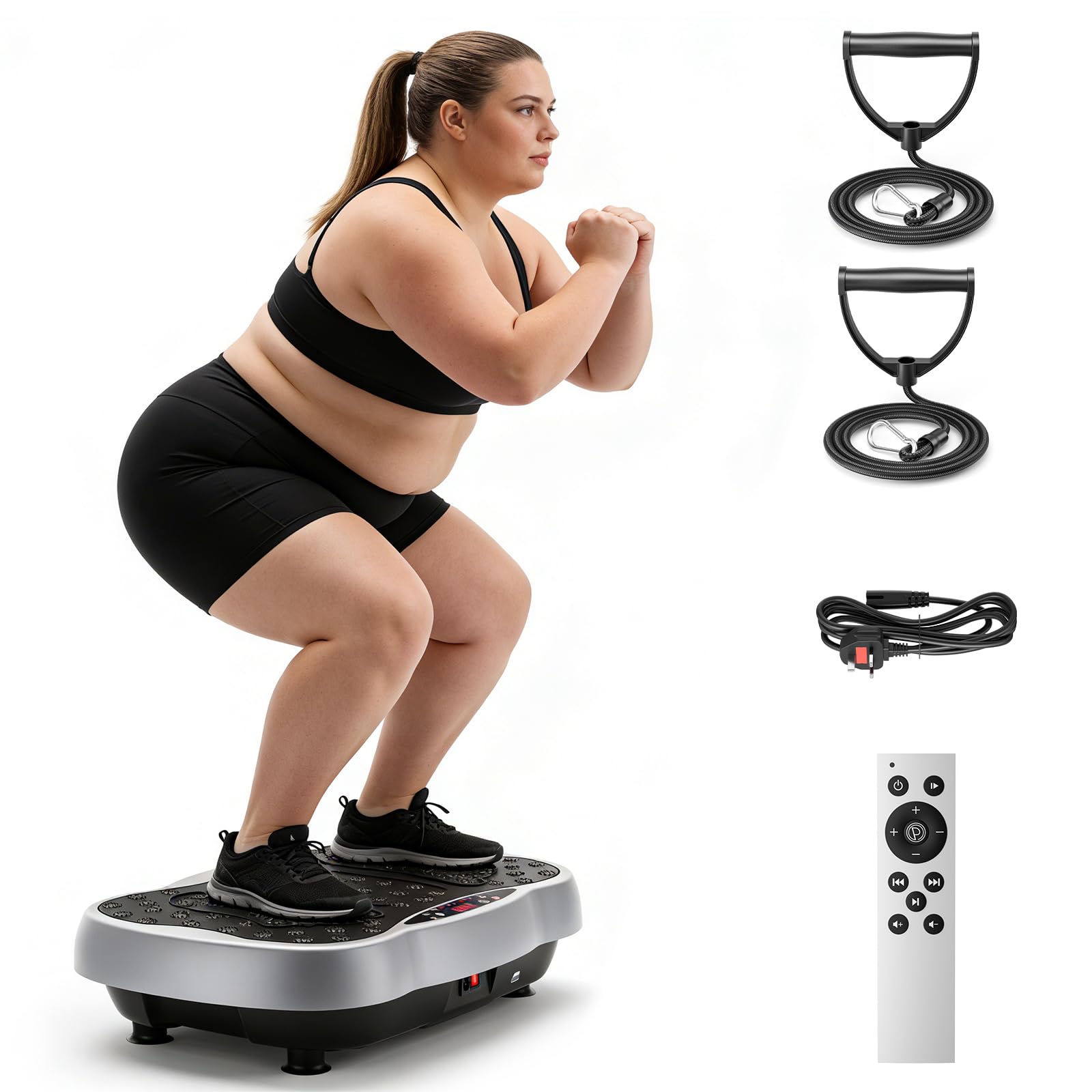 Gvdeirn Fitness Vibration Plate Exercise Machine,50*32cm,120 Speed Adjustable with 150kg Max Load,Platform for Lymphatic Drainage,with Bluetooth & Resistance Bands For Whole Body Workout Weight Loss