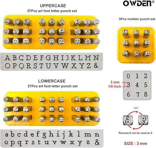 Miniatura 2 de OWDEN Kit de sellos metálicos para joyería para hacer estampación de joyas, tamaño: (1/8 pulgadas, 0.118 in), 2 juegos de punzones de letras