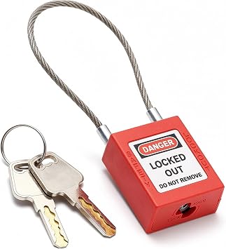 Lockout Tagout Locks, Steel Cable Compact Loto Padlock Set, Stainless Steel Safety Padlock with 2 Keys for Equipment Locking and Energy Isolation