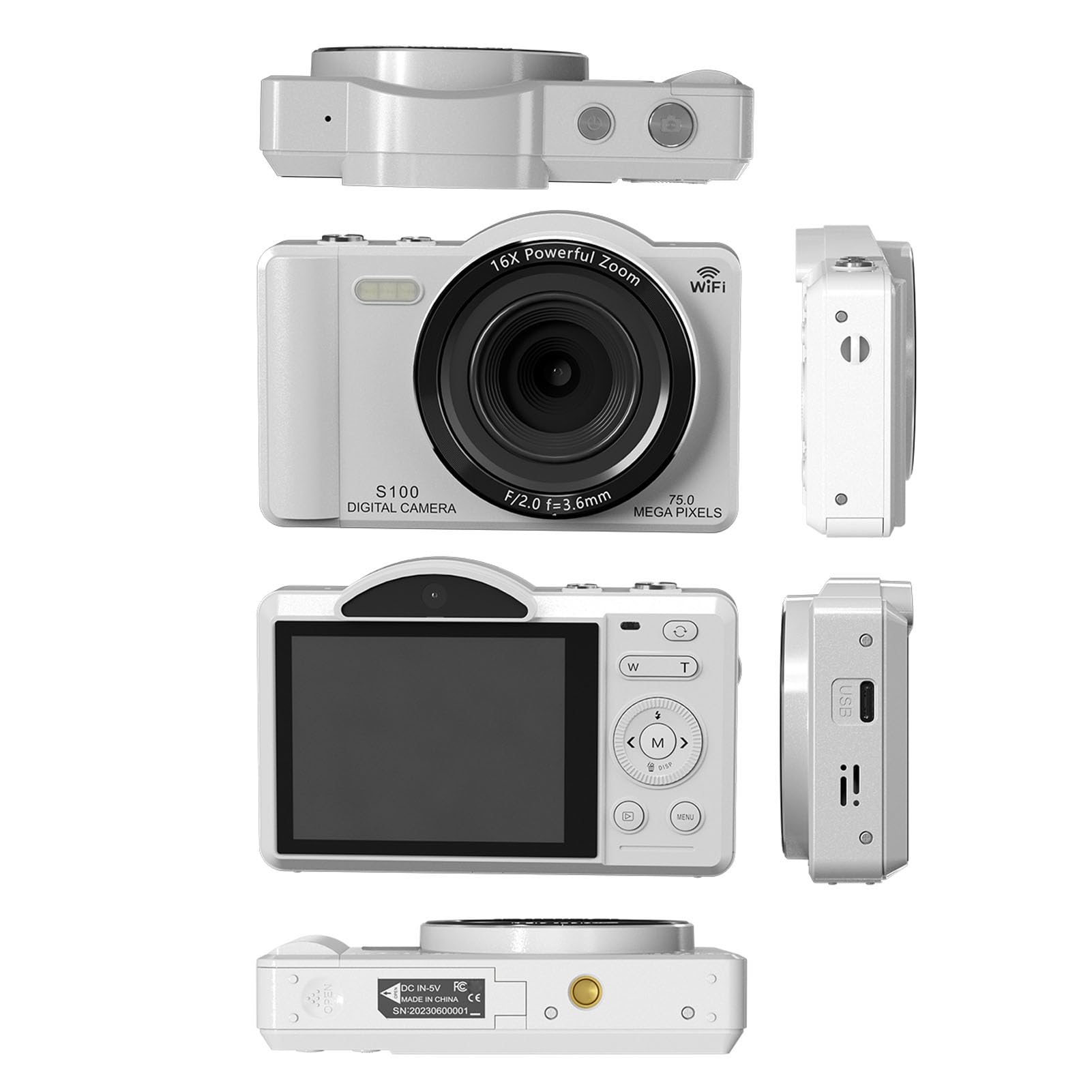 Bewinner Camera Digitale 4K per Fotografia, Fotocamera Vlog WiFi 75MP con Touchscreen da 2,8 ", 16x Zoom Digitale, Videocamere AutoFocus per Principianti (32GB)