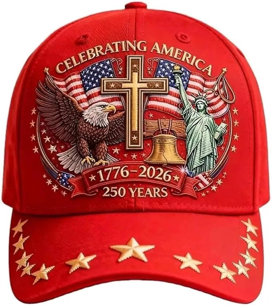 Eagle & Liberty & Cross Cap, United States 250th Anniversary Hat, Adjustable Patriotic Baseball Cap for Men & Women