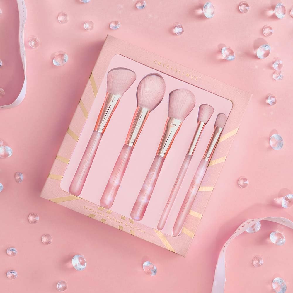 CRYSTALLOVE 5 Stück - Pinselset Makeup, Make Up Pinsel Set für Lidschatten Stiftung, Gesicht Pinsel Make-up, Blendable Blush Pinsel für Anfänger, Konturen, Highlights - Rosa