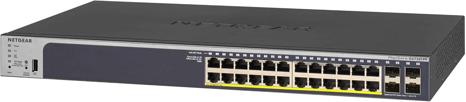 NETGEAR 28-Port PoE Gigabit Ethernet Smart Switch GS728TPP - Managed, Optional Insight Cloud Management, 24 x PoE+ @ 380W, 4 x 1G SFP, Desktop or Rackmount and Limited Lifetime Protection