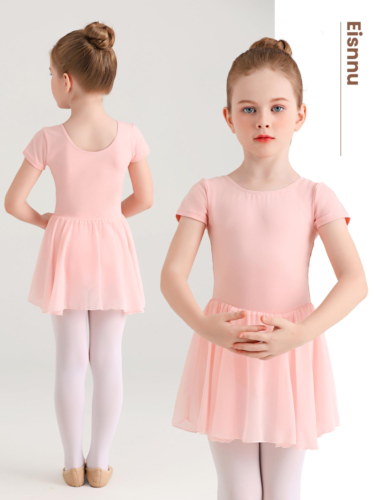 Vestido de Ballet para niña Manga Corta algodón Clásico Ballet Traje de Gimnasia Leotardo con Falda 2-11 AñOs