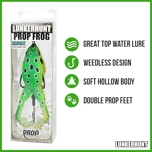 Miniatura 6 de Señuelo Lunkerhunt Prop Frog de pesca de agua dulce, con diseño realista, pesa 12 onza, 3.5 pulgadas de longitud