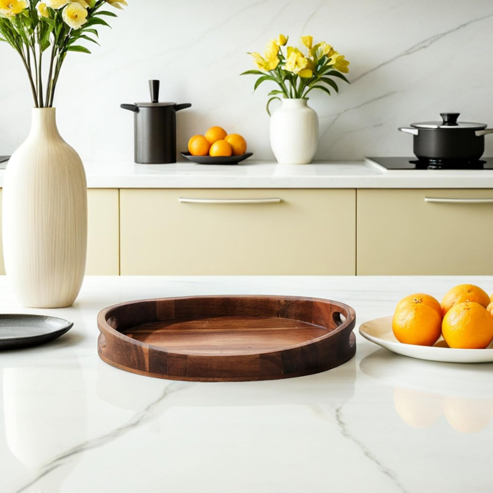 DOITOOL Bandeja de Madera: Bandeja de Madera Natural con Asas para Servir, Resistente al Calor, Organizador de Aperitivos y Frutas para Mesa de Centro, encimera de Cocina, decoración de Sala de