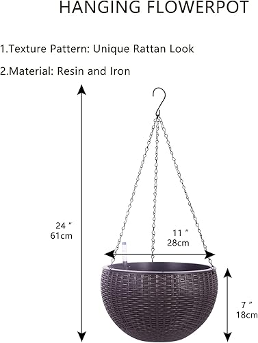 Miniatura 2 de Vencer Macetas colgantes redondas de resina de 11 pulgadas, cesta colgante de riego automático para plantas de interior y exterior, macetas