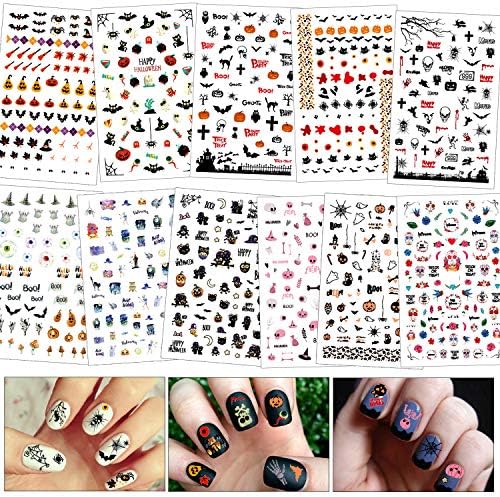 Konsait 900+pcs Halloween Nail Stickers, Self-Adhesive 3D Halloween Nail Art Stickers Mixed Styles Nail Decals for Woman Girls Kids Halloween Party Favors Decorations Nail Applique DIY Supplies