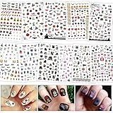 Konsait 900+pcs Halloween Nail Stickers, Self-Adhesive 3D Halloween Nail Art Stickers Mixed Styles Nail Decals for Woman Girls Kids Halloween Party Favors Decorations Nail Applique DIY Supplies