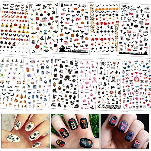 Konsait 900+Pcs Halloween Nail Stickers, Self-Adhesive 3D Halloween Nail Art Stickers Mixed Styles Nail Decals For Woman Girls Kids Halloween Party Favors Decorations Nail Applique Diy Supplies #TOP25