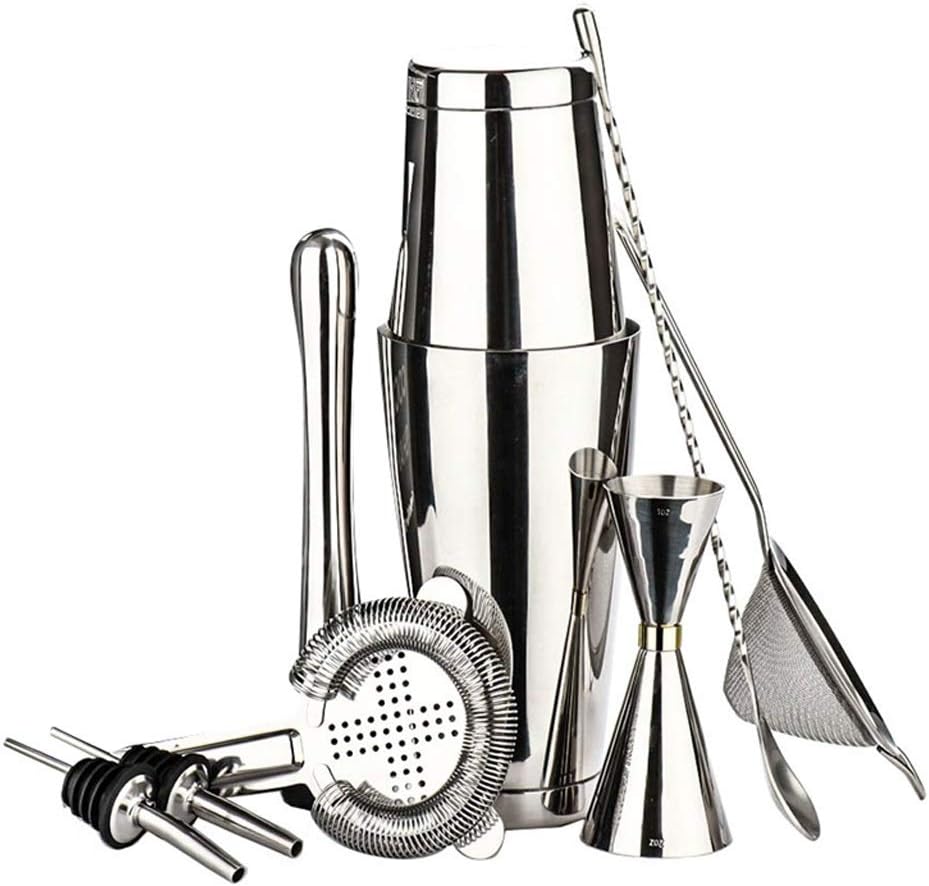 VIDI Bartender Kit Stainless Steel Tools with Mixing Glass Bar Spoon Strainer Cocktail Shaker Set